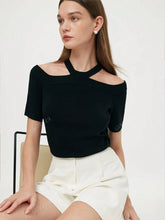 Off-Shoulder Women Knit Top,Halter Neck Knit Top,Elegant Black Off-Shoulder Top